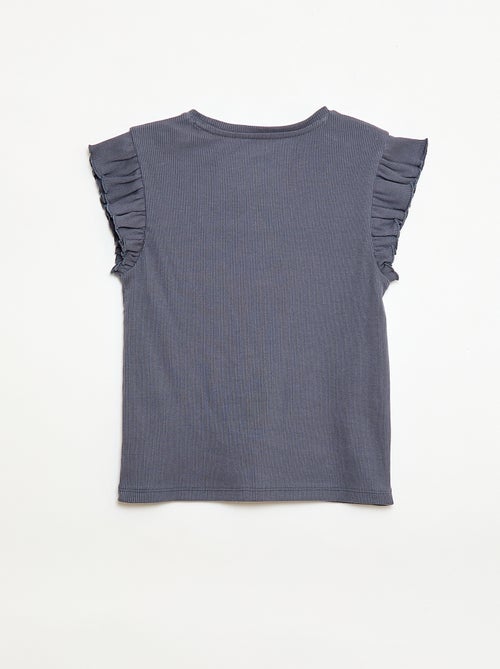 Geribbelde T-shirt met volanmouwen - Kiabi