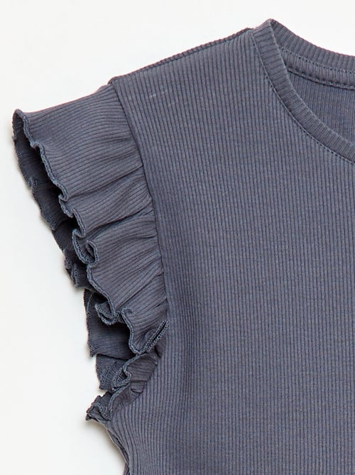 Geribbelde T-shirt met volanmouwen - Kiabi