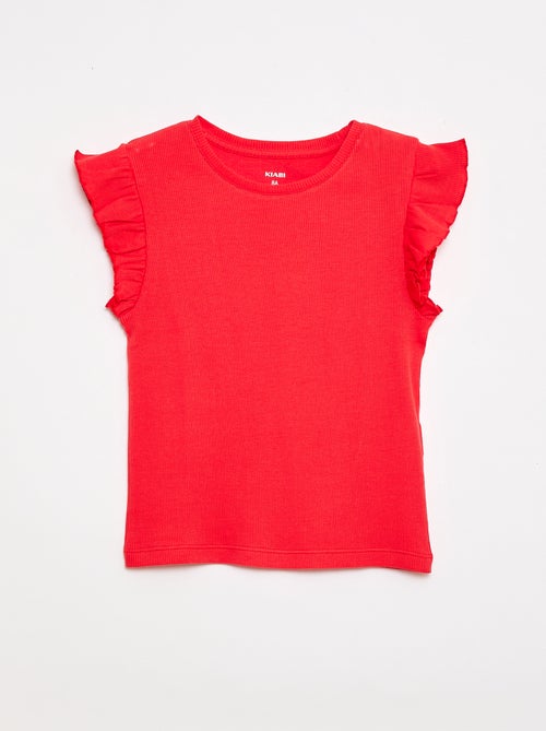 Geribbelde T-shirt met volanmouwen - Kiabi