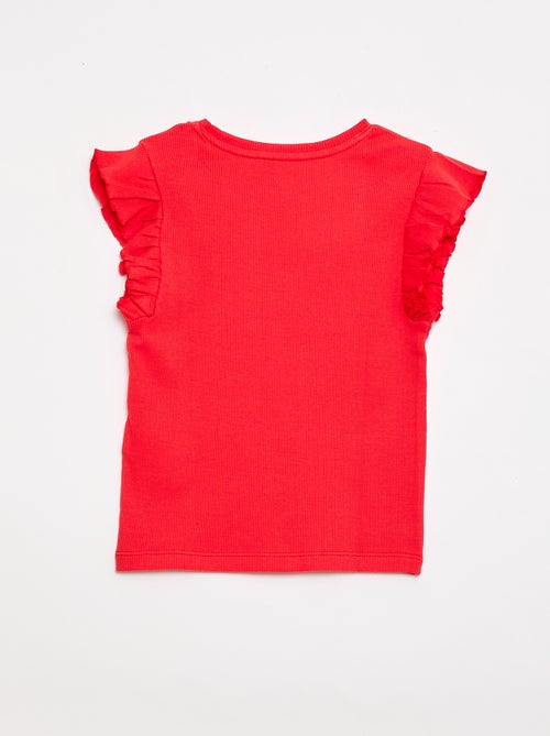 Geribbelde T-shirt met volanmouwen - Kiabi