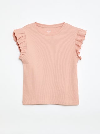 Geribbelde T-shirt met volanmouwen