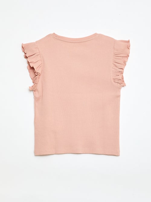 Geribbelde T-shirt met volanmouwen - Kiabi