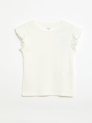 Geribbelde T-shirt met volanmouwen