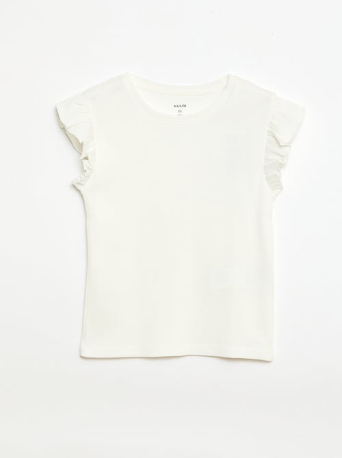 Geribbelde T-shirt met volanmouwen - Kiabi