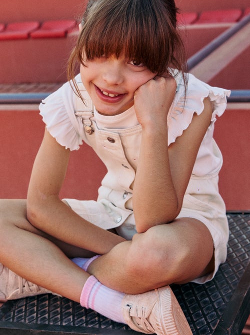 Geribbelde T-shirt met volanmouwen - Kiabi