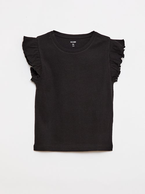 Geribbelde T-shirt met volanmouwen - Kiabi