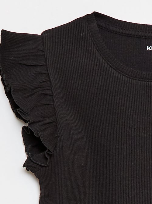 Geribbelde T-shirt met volanmouwen - Kiabi