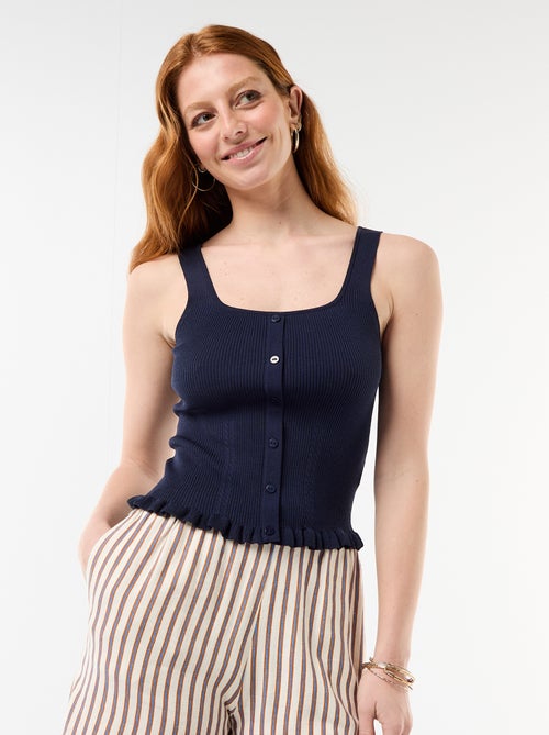 Geribbelde top met sierknoopsluiting aan de voorkant - Kiabi