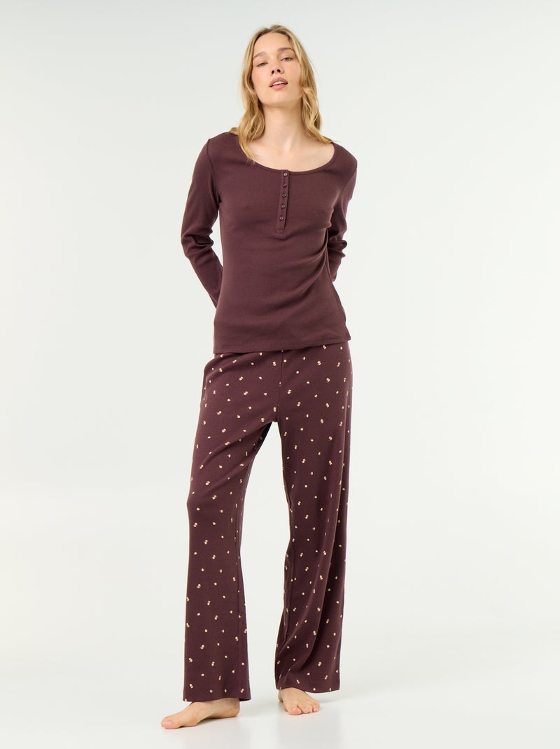 Geribd pyjama T-shirt Paars - Kiabi