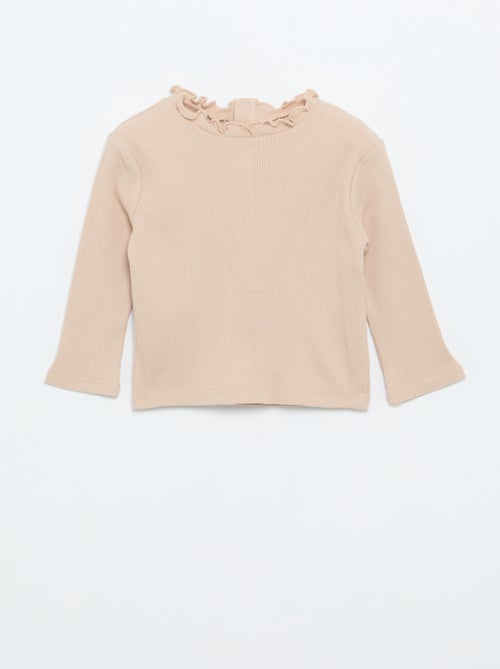 Geribd T-shirt met golvend kraagje - Kiabi