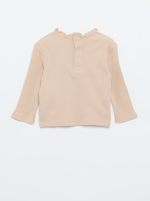 Geribd T-shirt met golvend kraagje - Kiabi