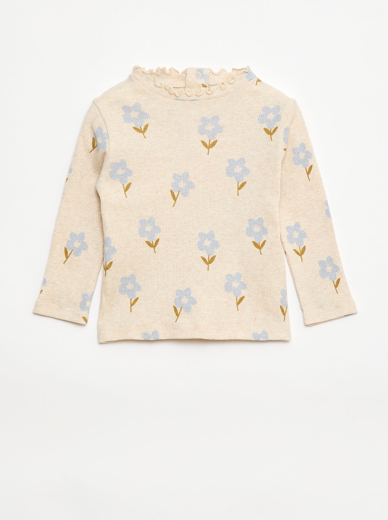 Geribd T-shirt met golvend kraagje