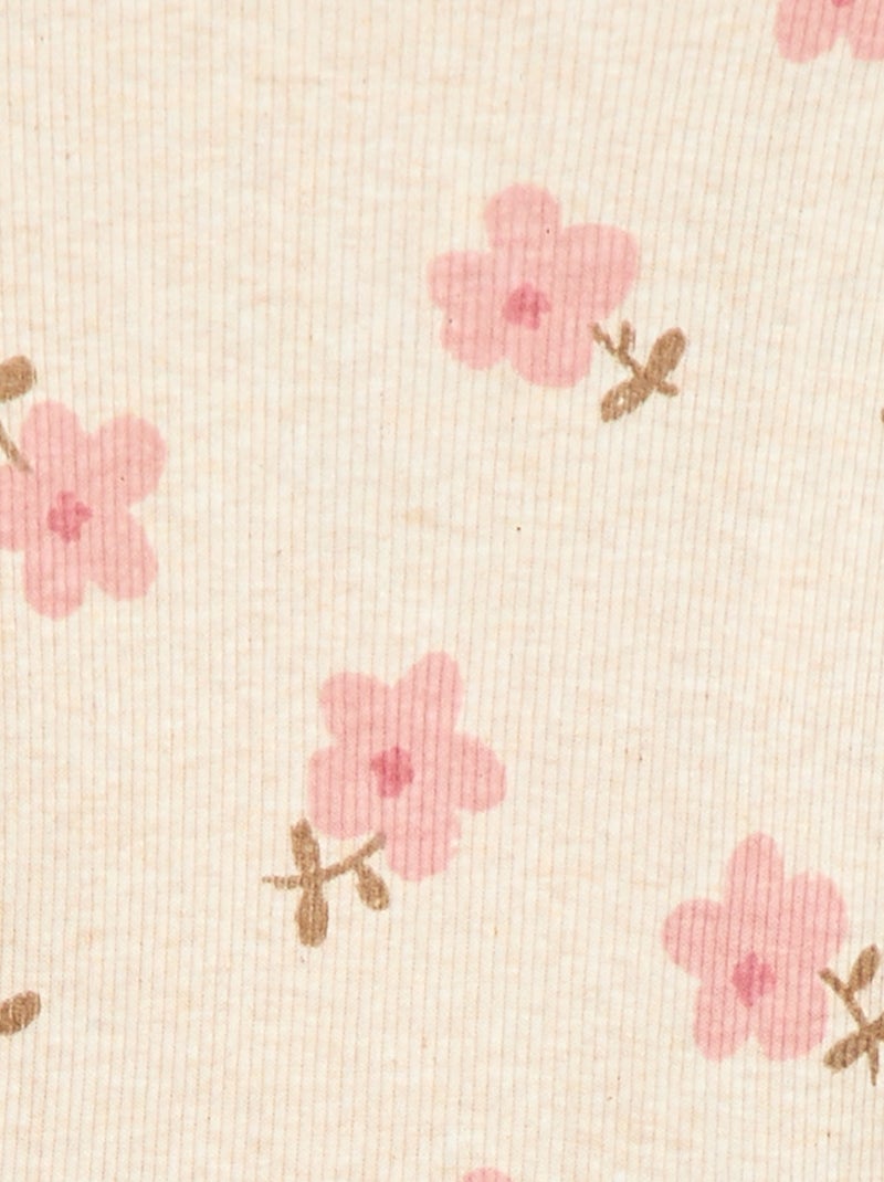 Geribd T-shirt met golvend kraagje Biege - Kiabi