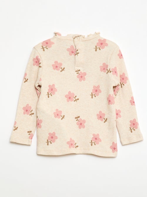 Geribd T-shirt met golvend kraagje - Kiabi