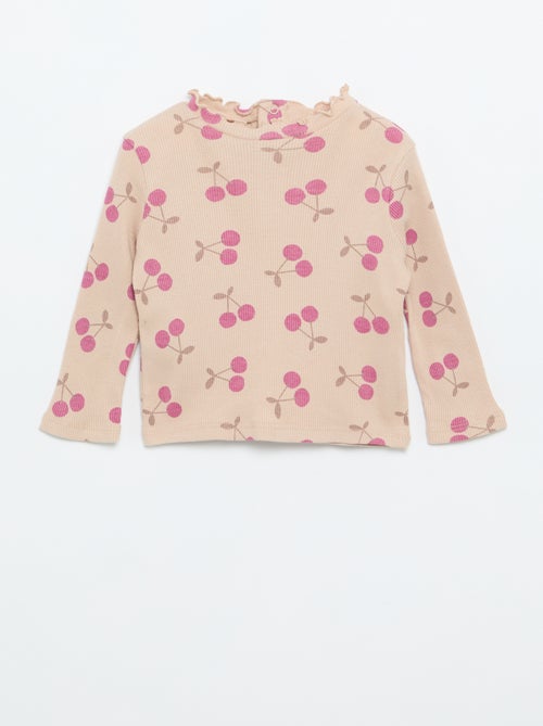 Geribd T-shirt met golvend kraagje - Kiabi