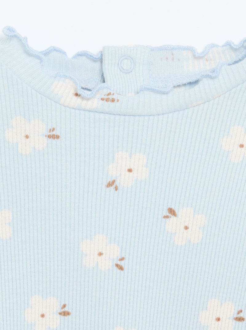 Geribd T-shirt met golvend kraagje Blauw - Kiabi