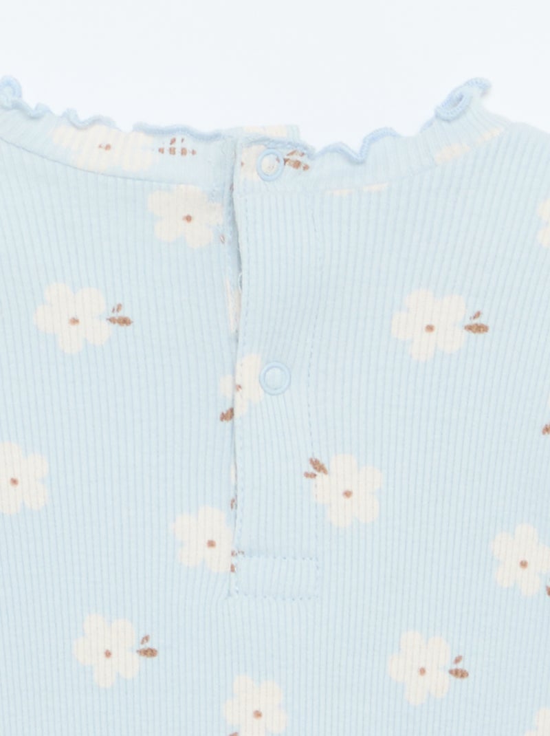 Geribd T-shirt met golvend kraagje Blauw - Kiabi