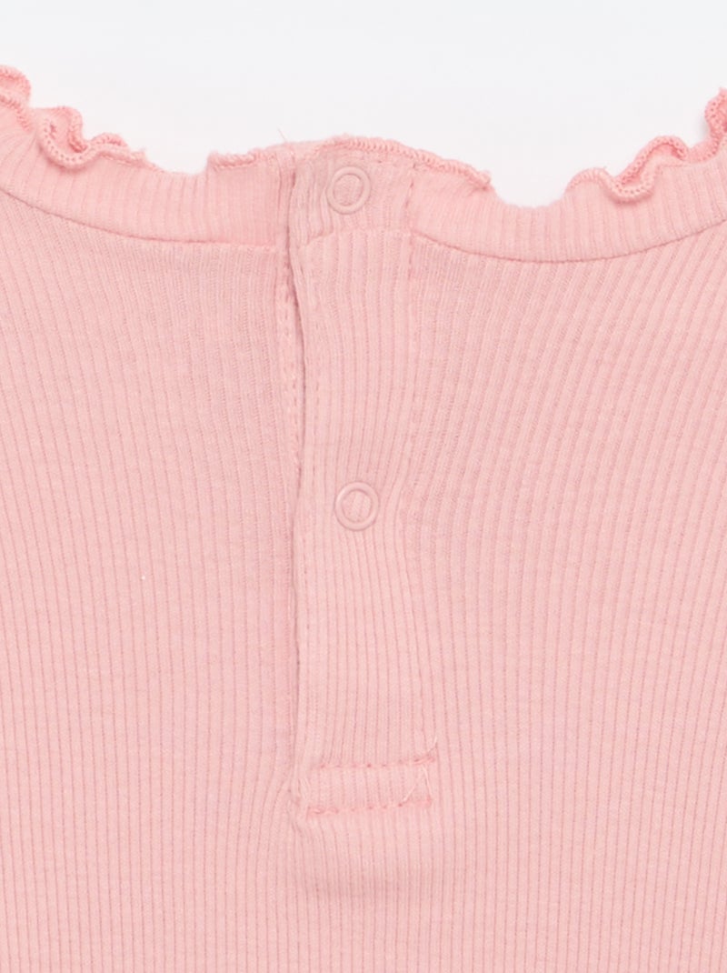 Geribd T-shirt met golvend kraagje Rose - Kiabi