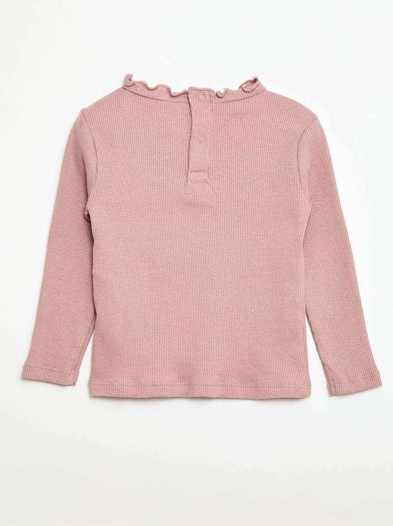Geribd T-shirt met golvend kraagje Rose - Kiabi