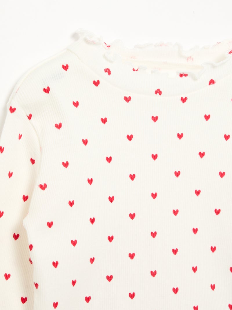 Geribd T-shirt met golvend kraagje Wit - Kiabi