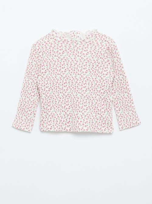 Geribd T-shirt met golvend kraagje - Kiabi