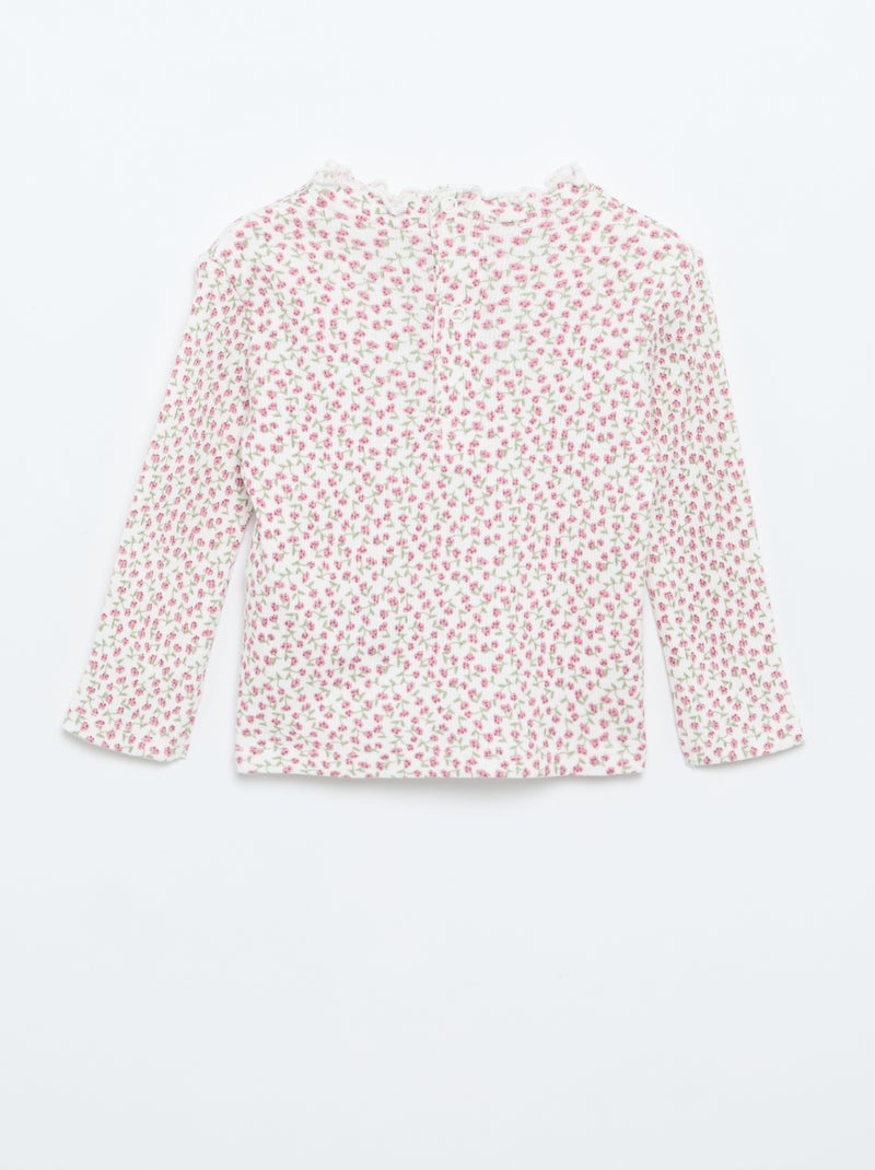 Geribd T-shirt met golvend kraagje Wit - Kiabi