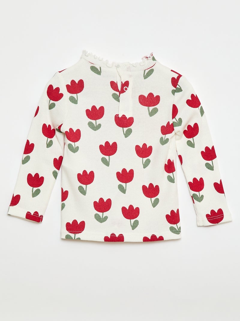 Geribd T-shirt met golvend kraagje Wit - Kiabi