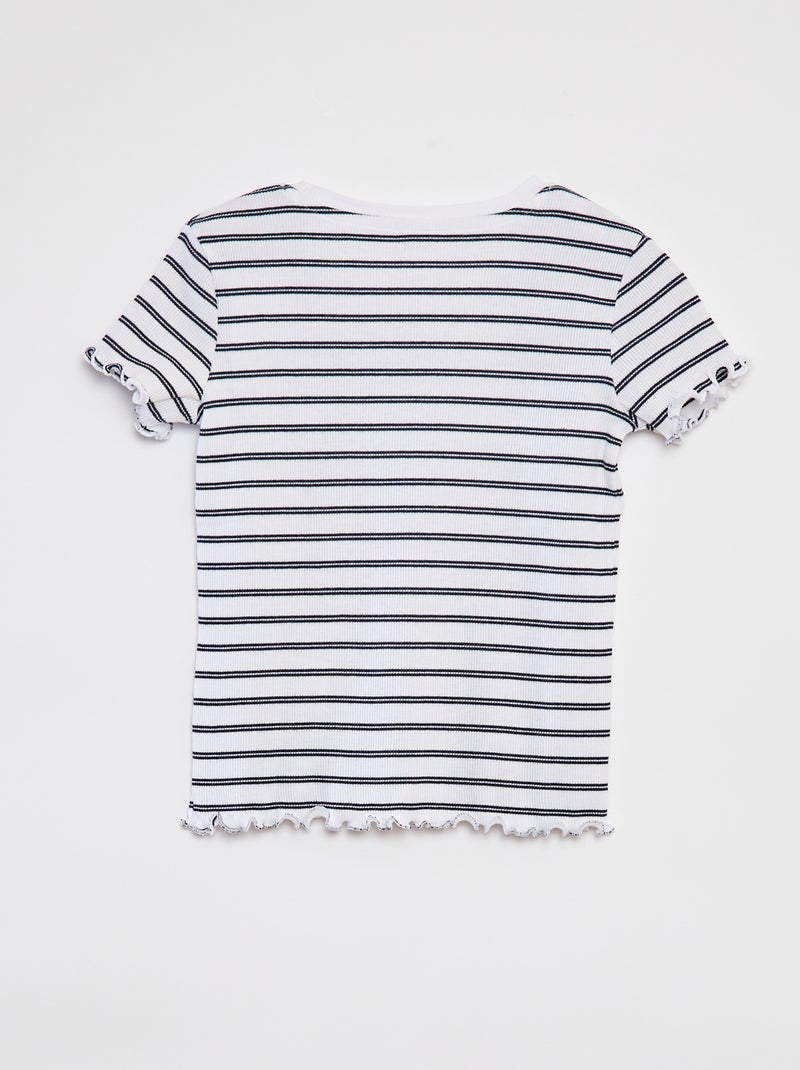 Geribd T-shirt met golvende boordjes en motiefjes BLAUW - Kiabi