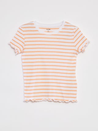 Geribd T-shirt met golvende boordjes en motiefjes