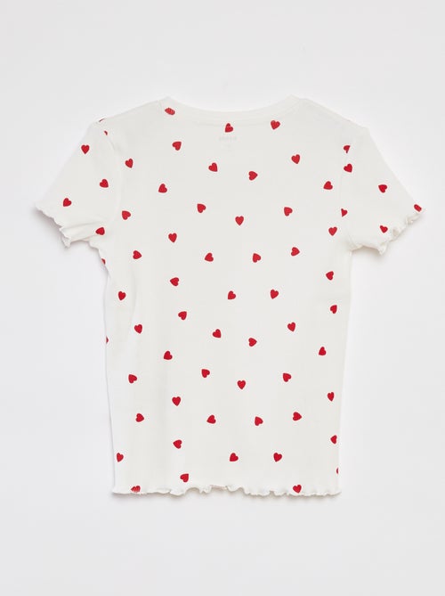 Geribd T-shirt met golvende boordjes en motiefjes - Kiabi