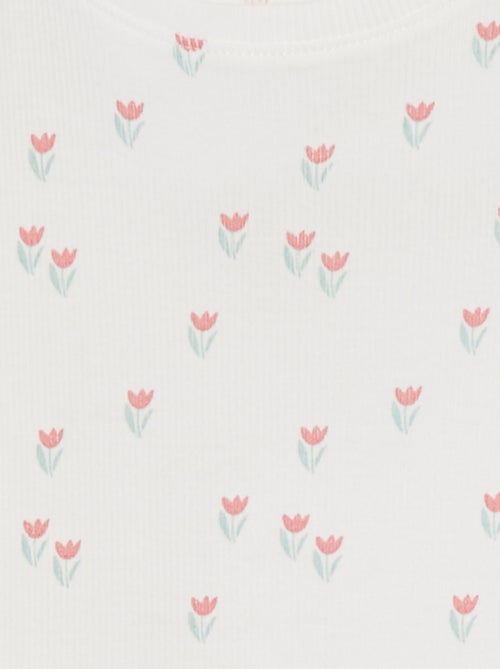 Geribd T-shirt met golvende boordjes en motiefjes - Kiabi