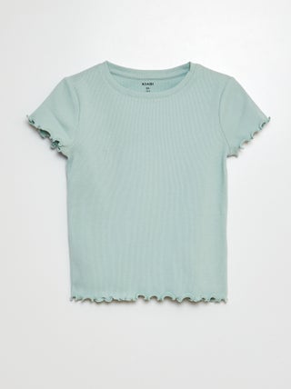 Geribd T-shirt met golvende boordjes