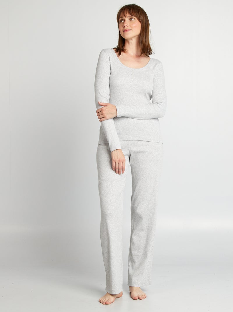 Geribd T-shirt met henleykraag GRIJS - Kiabi