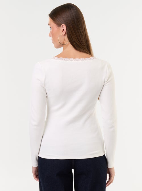 Geribd T-shirt met kant aan de kraag - Kiabi