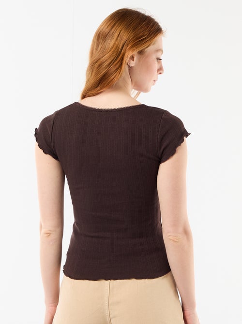 Geribd T-shirt met korte mouwen en volants - Kiabi