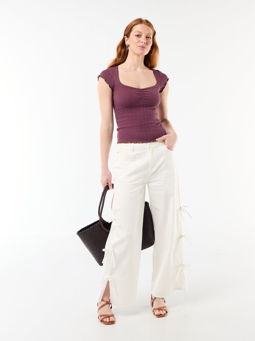 Geribd T-shirt met korte mouwen en volants - Kiabi