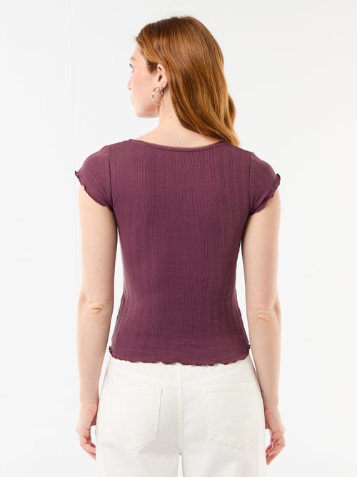 Geribd T-shirt met korte mouwen en volants - Kiabi