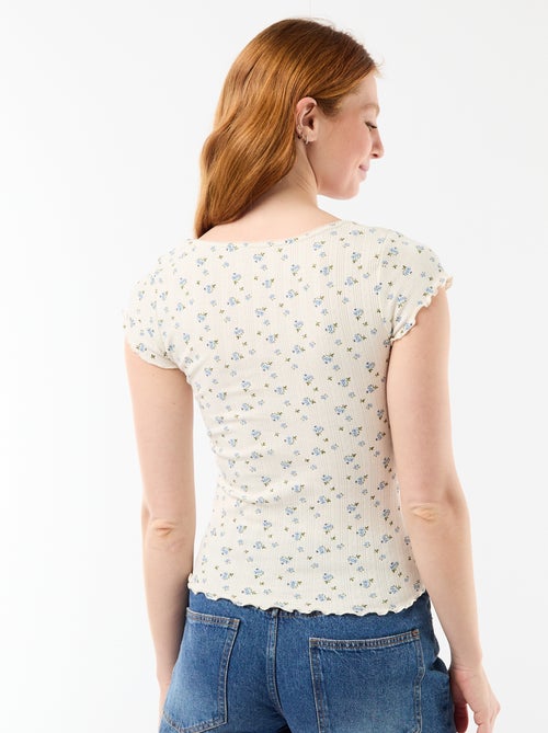 Geribd T-shirt met korte mouwen en volants - Kiabi