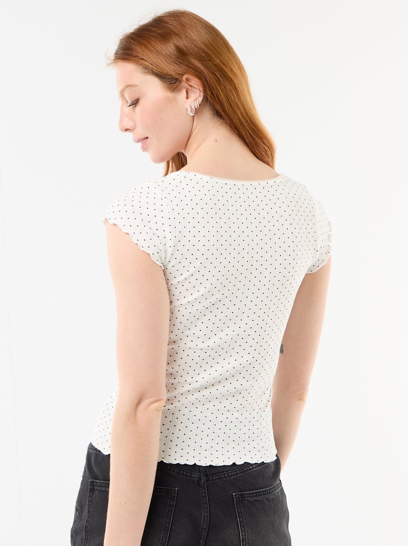Geribd T-shirt met korte mouwen en volants Wit - Kiabi