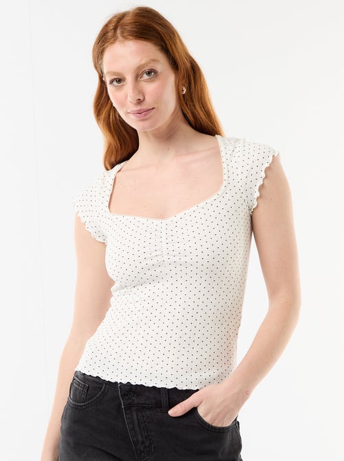 Geribd T-shirt met korte mouwen en volants - Kiabi