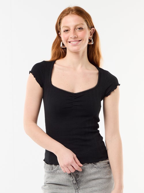 Geribd T-shirt met korte mouwen en volants - Kiabi