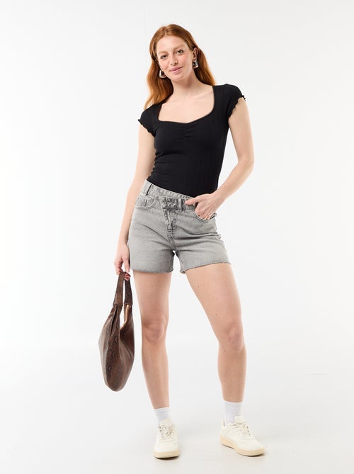 Geribd T-shirt met korte mouwen en volants - Kiabi