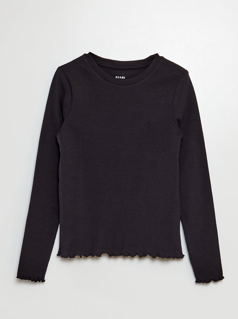 Geribd T-shirt met lange mouw ZWART - Kiabi