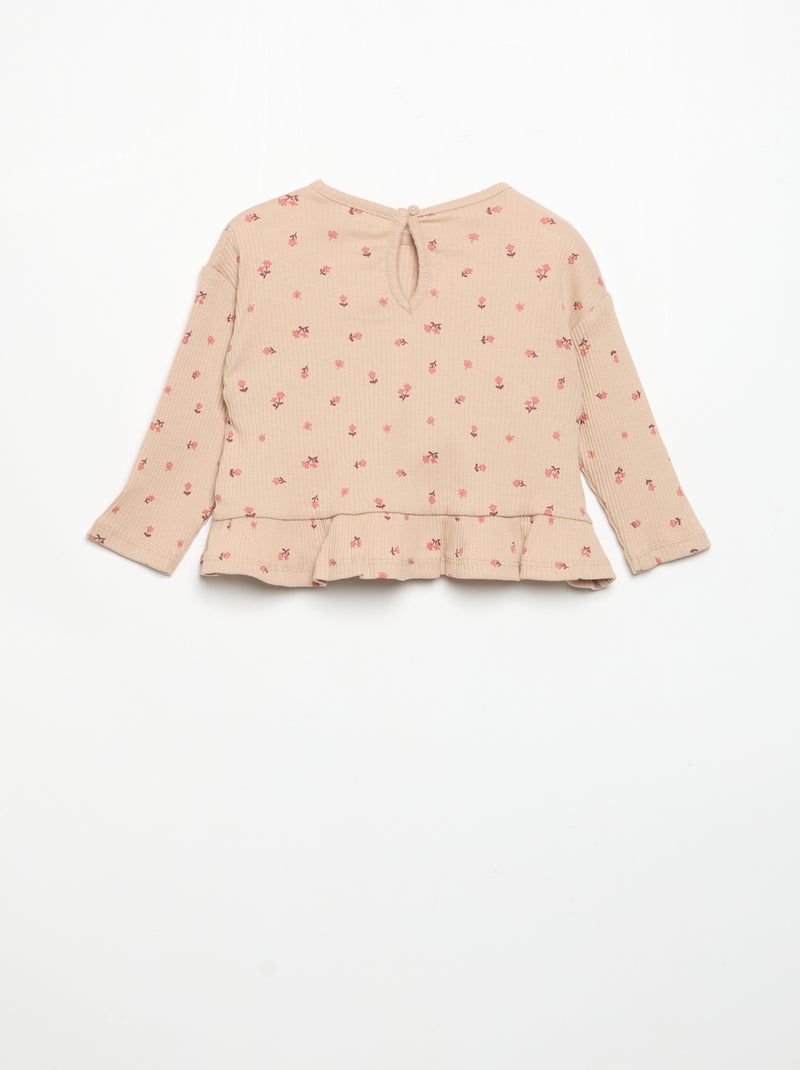 Geribd T-shirt met lange mouwen Biege - Kiabi