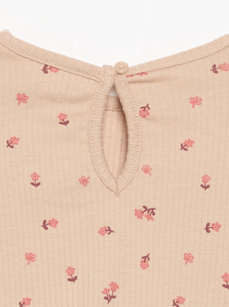 Geribd T-shirt met lange mouwen Biege - Kiabi