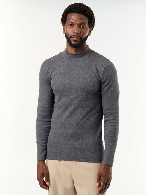 Geribd T-shirt met opstaande kraag en lange mouwen - Kiabi