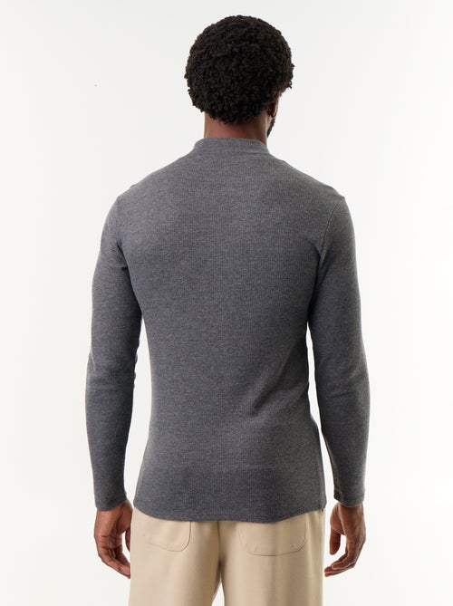 Geribd T-shirt met opstaande kraag en lange mouwen - Kiabi