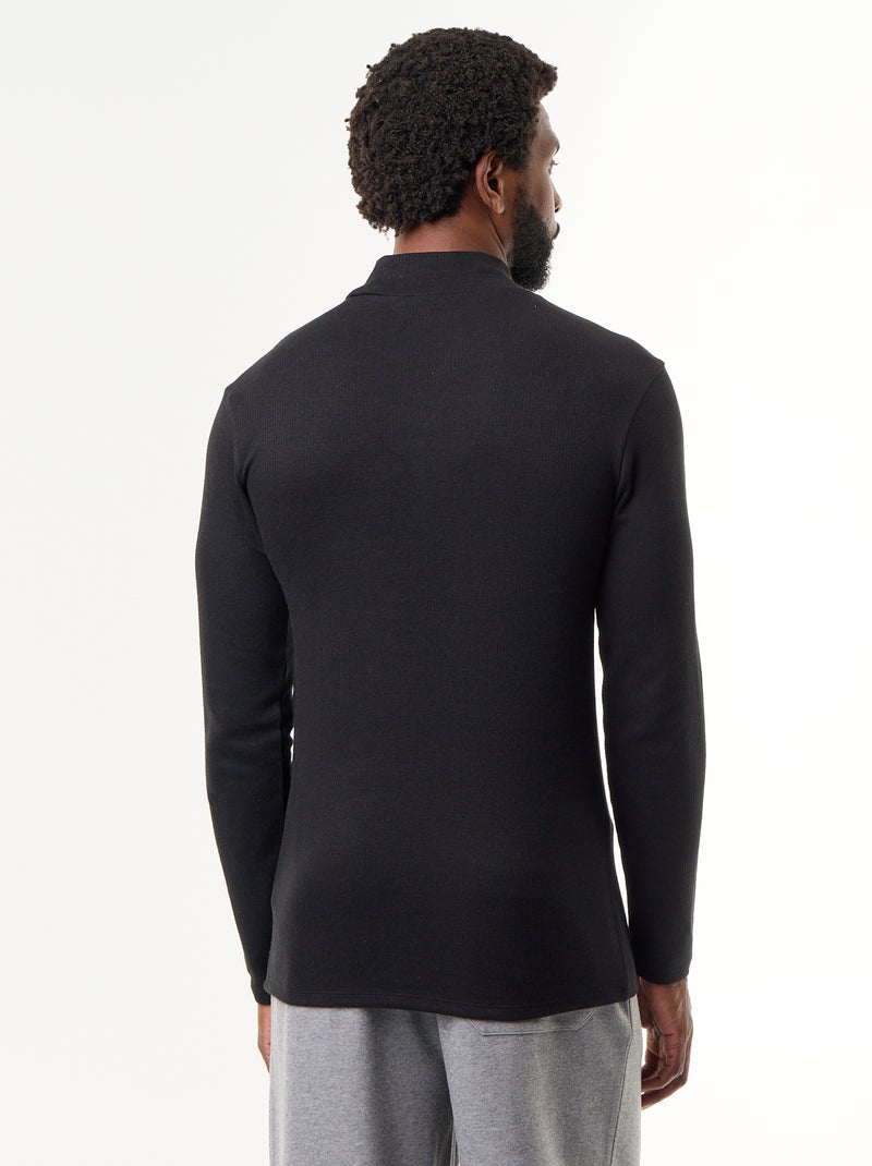 Geribd T-shirt met opstaande kraag en lange mouwen Zwart - Kiabi