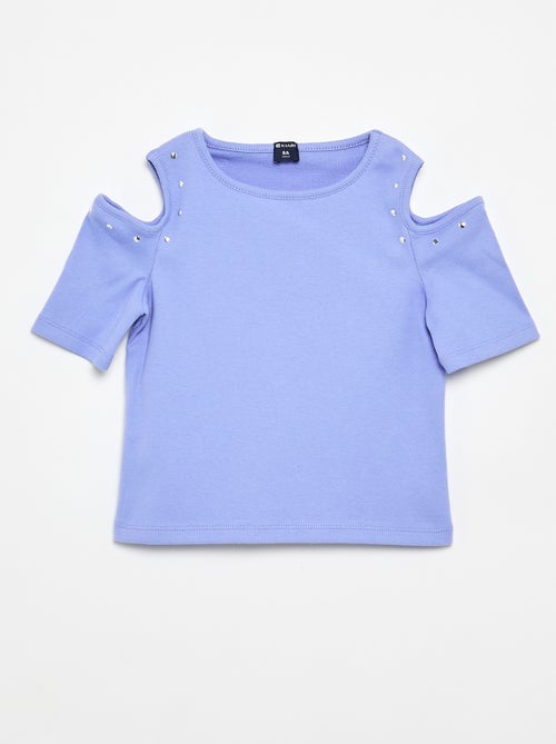 Geribd T-shirt met studs en blote schouders - Kiabi