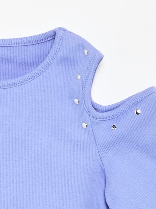 Geribd T-shirt met studs en blote schouders - Kiabi